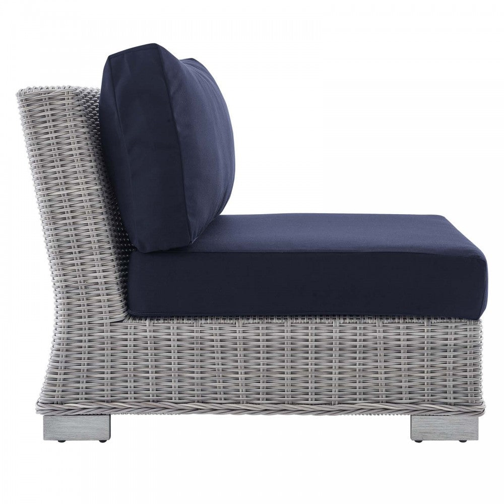 Conway Sunbrella Outdoor Patio Wicker Rattan 9-Piece Sectional Sofa Set, Light Gray Navy