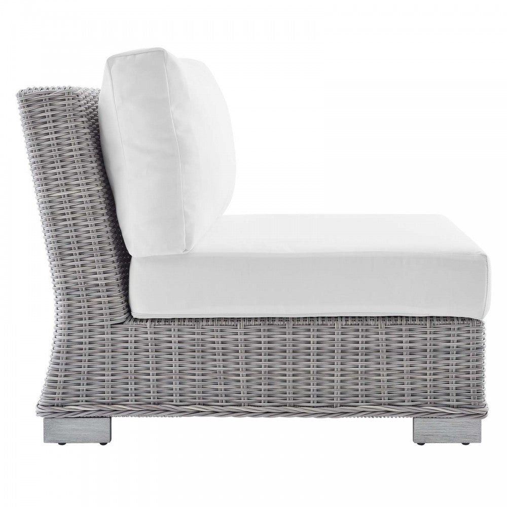 Conway Sunbrella Outdoor Patio Wicker Rattan 9-Piece Sectional Sofa Set, Light Gray White