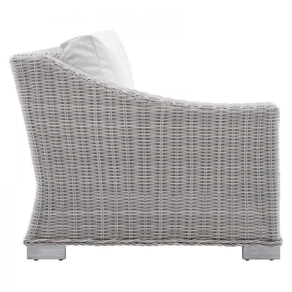 Conway Sunbrella Outdoor Patio Wicker Rattan 9-Piece Sectional Sofa Set, Light Gray White