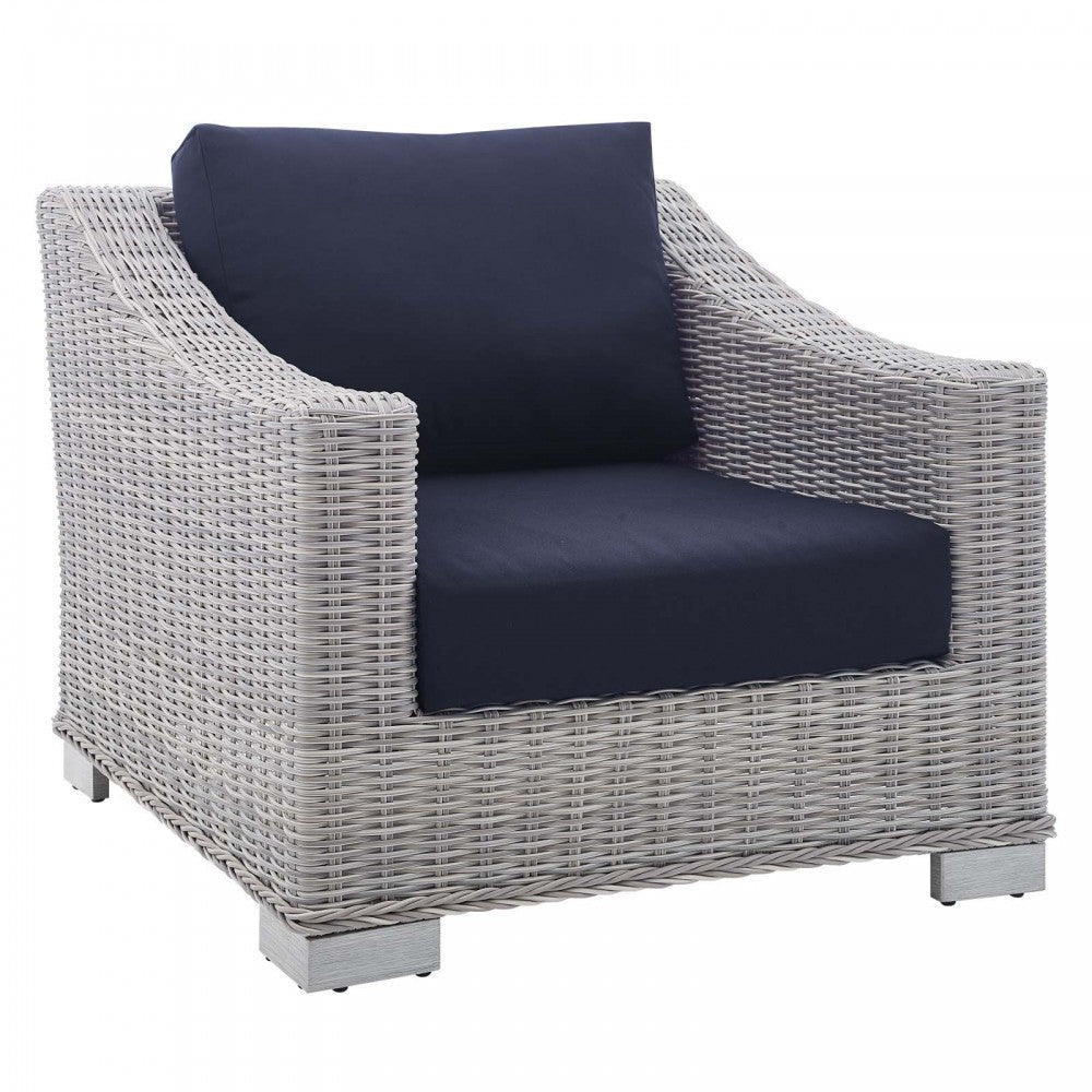 Conway Sunbrella Outdoor Patio Wicker Rattan Armchair, Light Gray Navy