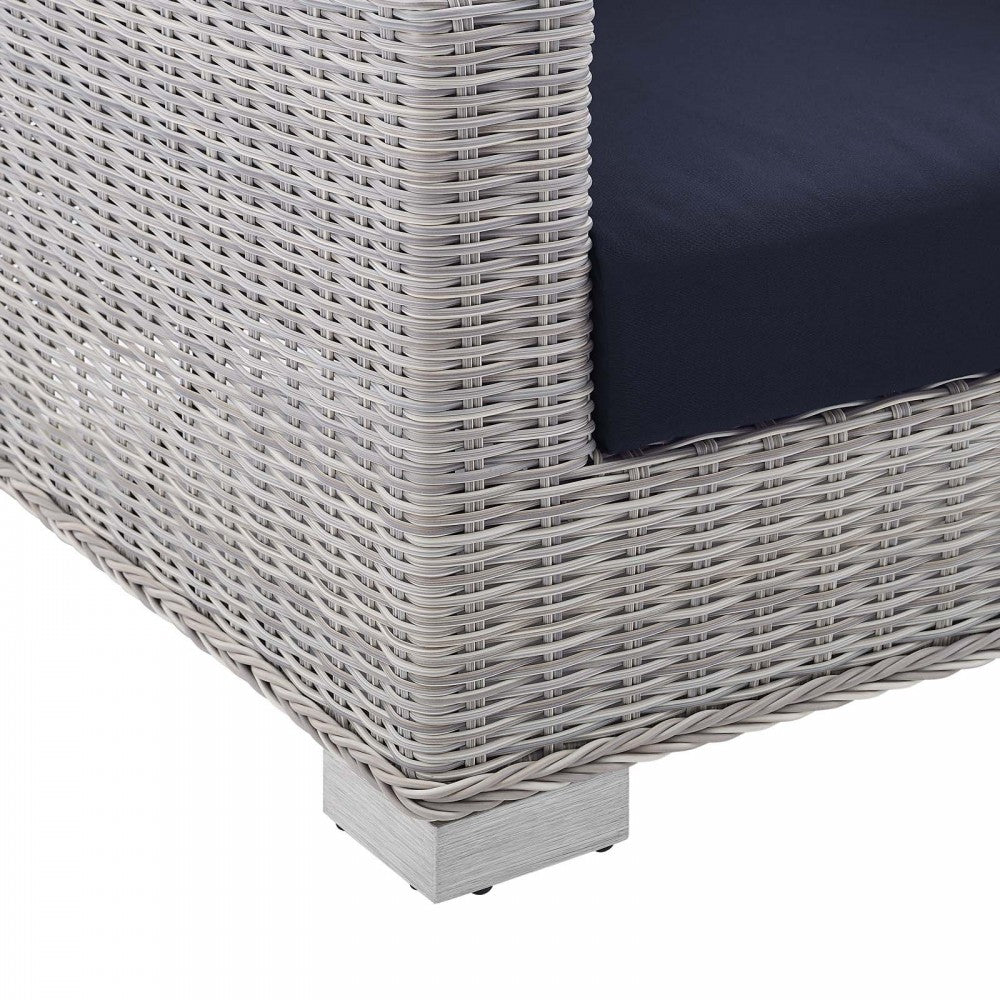 Conway Sunbrella Outdoor Patio Wicker Rattan Armchair, Light Gray Navy