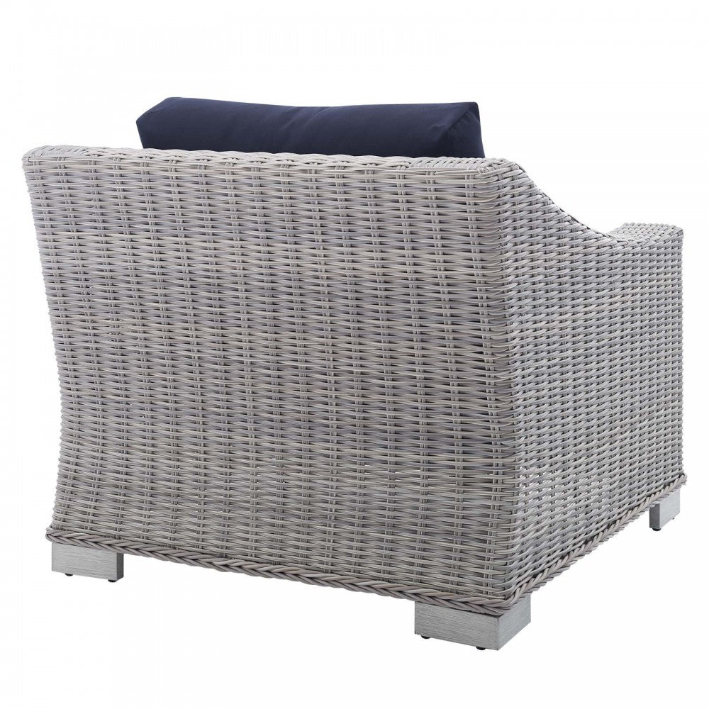 Conway Sunbrella Outdoor Patio Wicker Rattan Armchair, Light Gray Navy