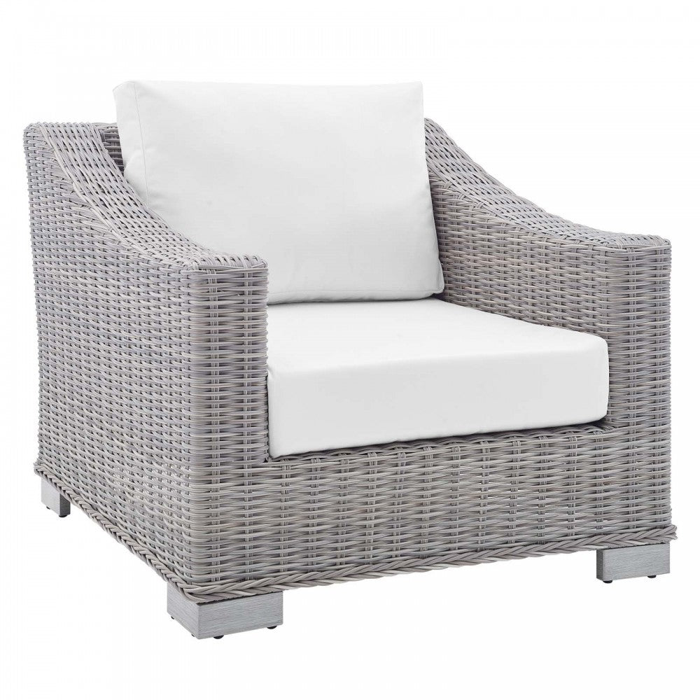 Conway Sunbrella Outdoor Patio Wicker Rattan Armchair, Light Gray White