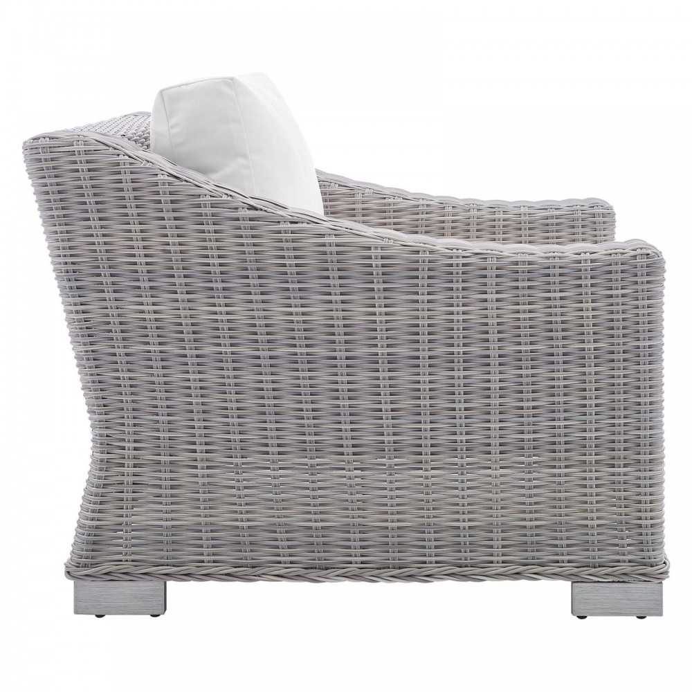Conway Sunbrella Outdoor Patio Wicker Rattan Armchair, Light Gray White