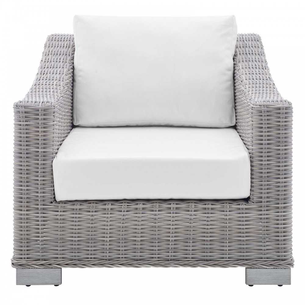 Conway Sunbrella Outdoor Patio Wicker Rattan Armchair, Light Gray White