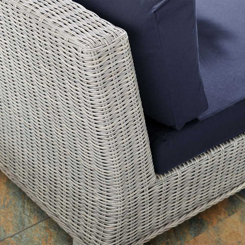Conway Sunbrella Outdoor Patio Wicker Rattan Armless Chair, Light Gray Navy