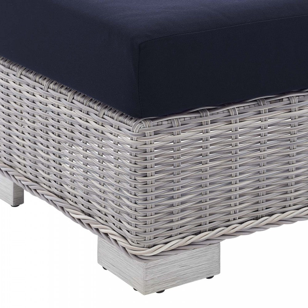 Conway Sunbrella Outdoor Patio Wicker Rattan Armless Chair, Light Gray Navy