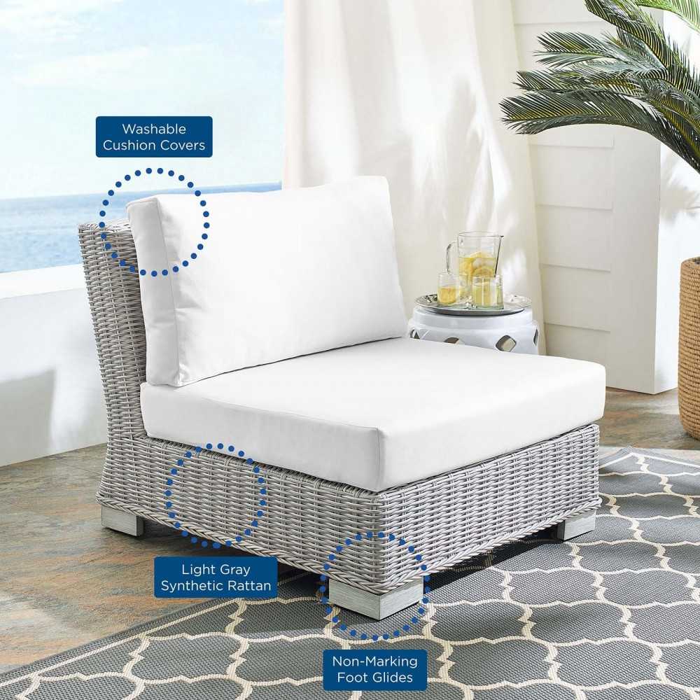 Conway Sunbrella Outdoor Patio Wicker Rattan Armless Chair, Light Gray White