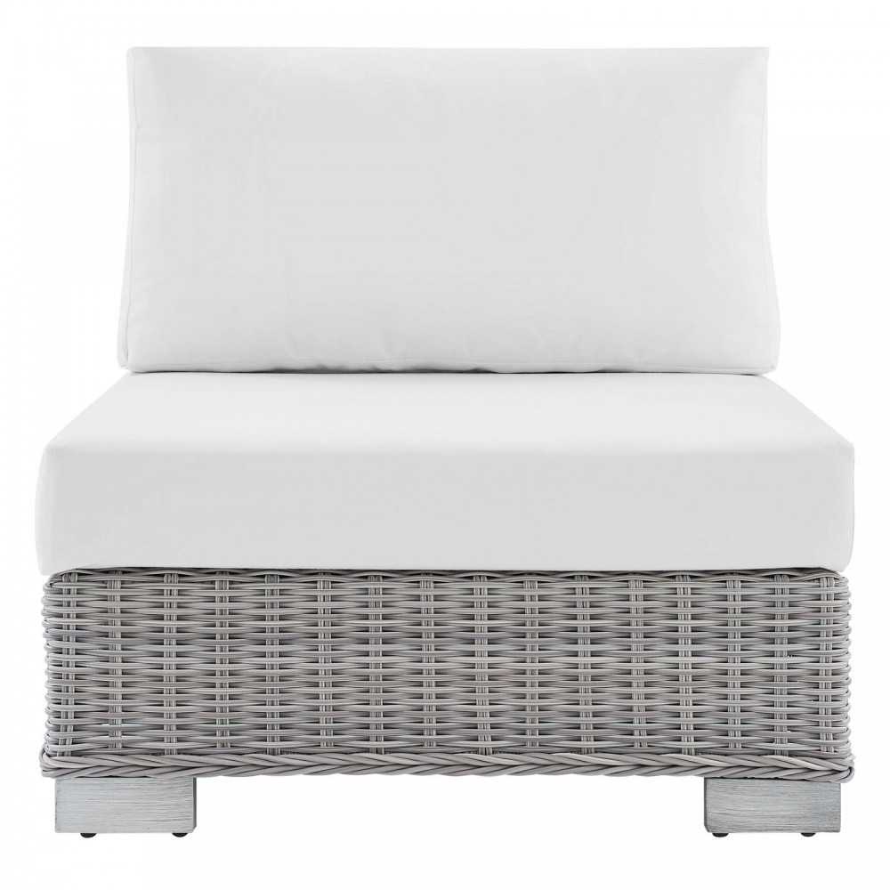 Conway Sunbrella Outdoor Patio Wicker Rattan Armless Chair, Light Gray White