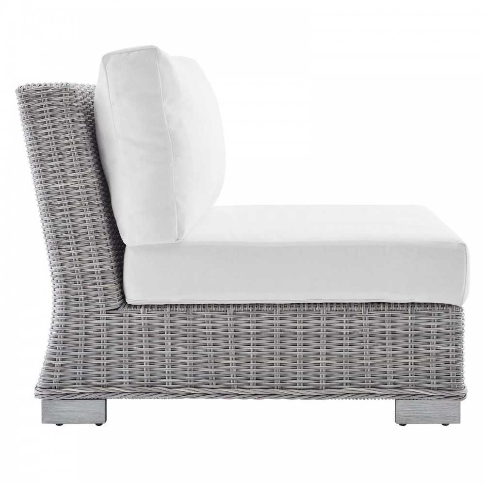 Conway Sunbrella Outdoor Patio Wicker Rattan Armless Chair, Light Gray White