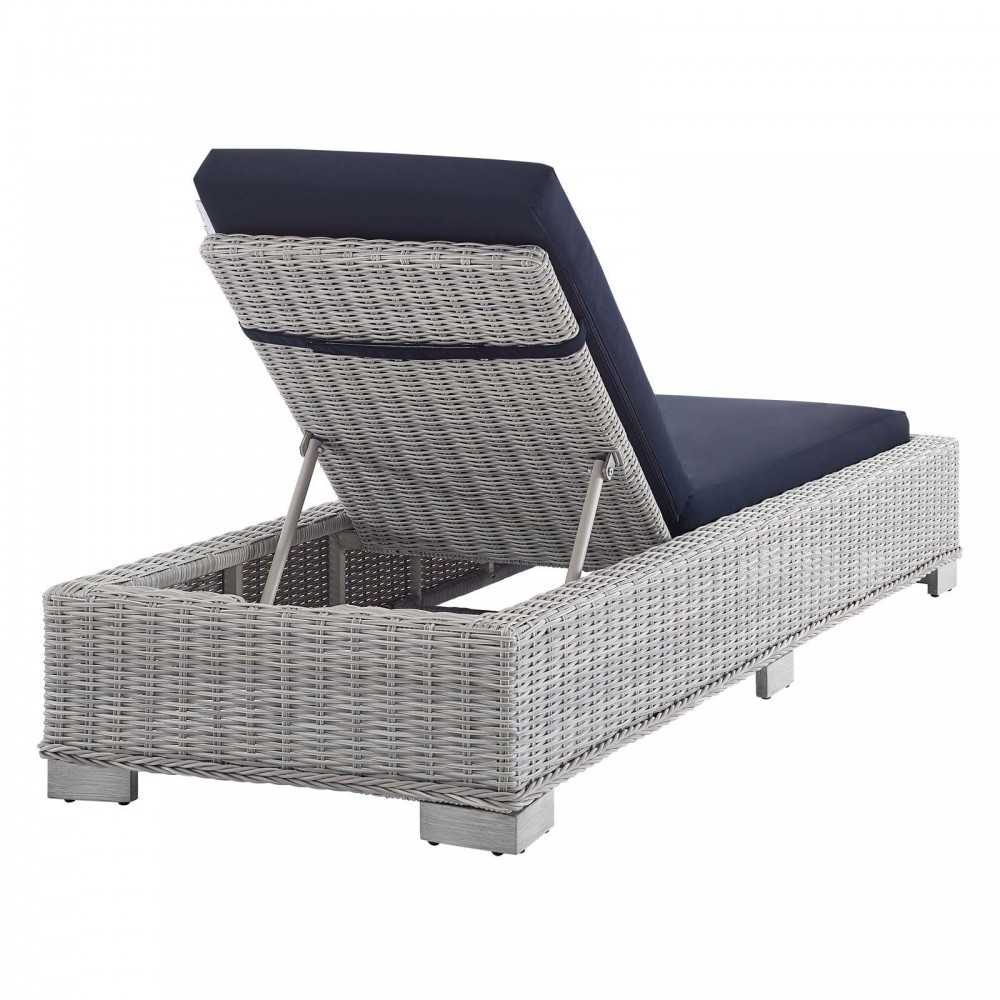 Conway Sunbrella Outdoor Patio Wicker Rattan Chaise Lounge, Light Gray Navy