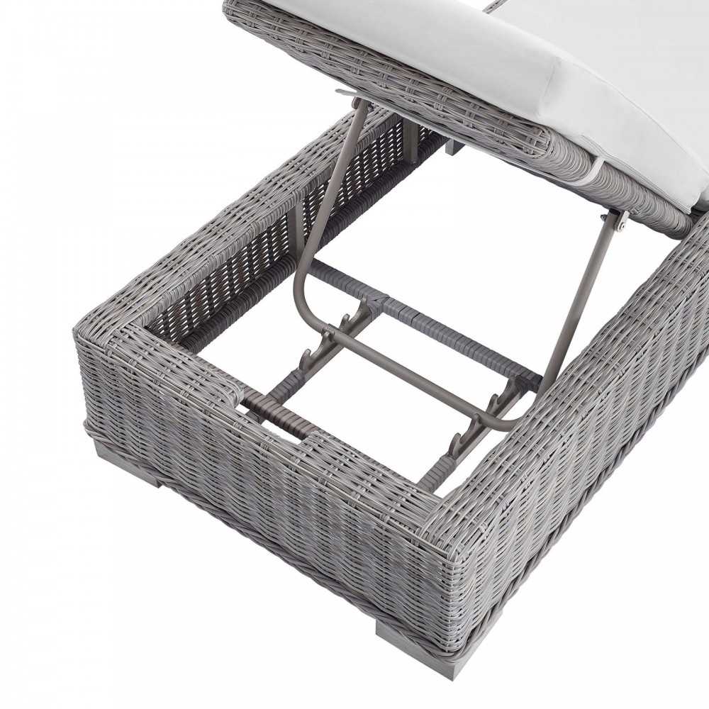 Conway Sunbrella Outdoor Patio Wicker Rattan Chaise Lounge, Light Gray White