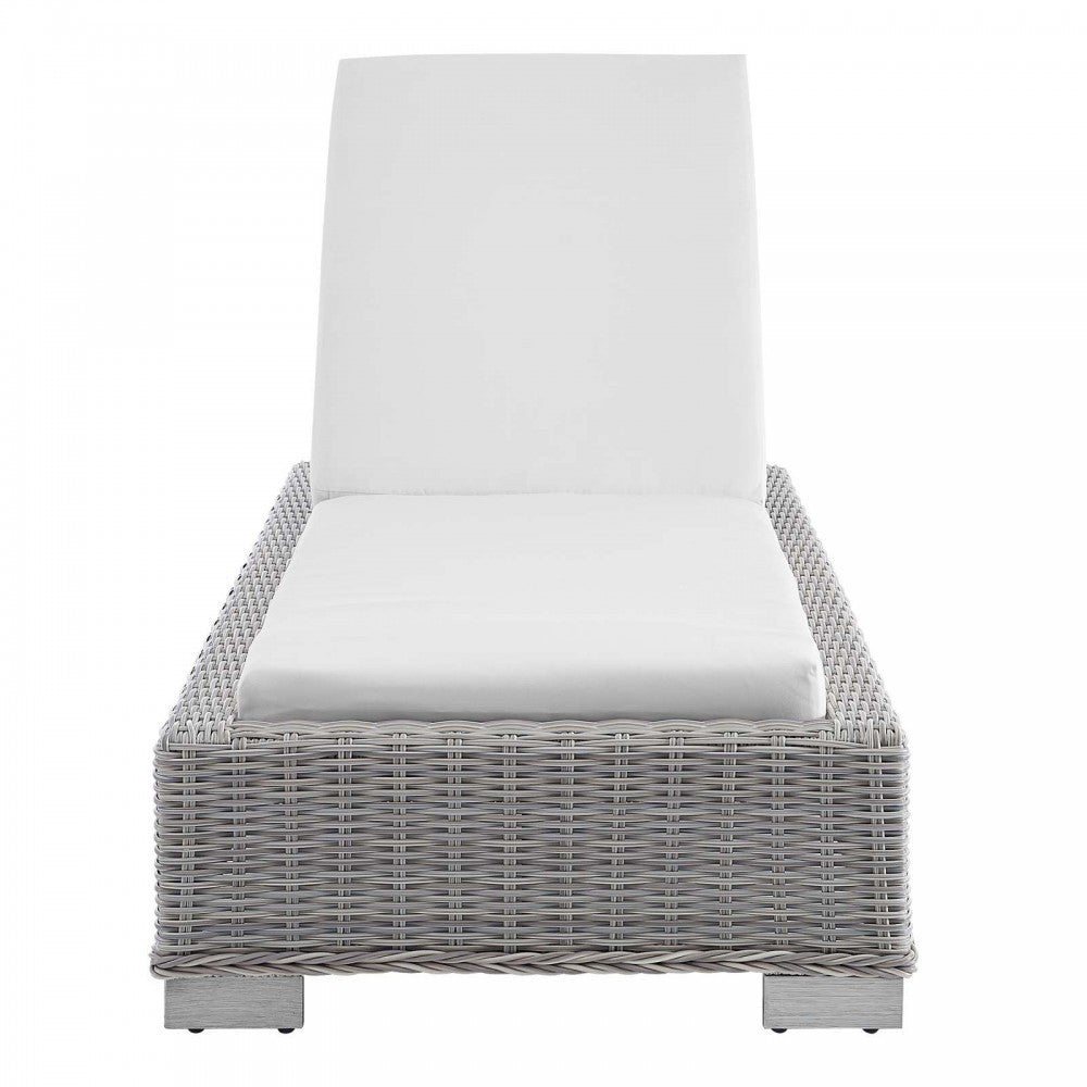 Conway Sunbrella Outdoor Patio Wicker Rattan Chaise Lounge, Light Gray White