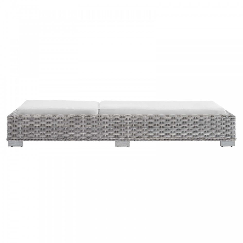 Conway Sunbrella Outdoor Patio Wicker Rattan Chaise Lounge, Light Gray White