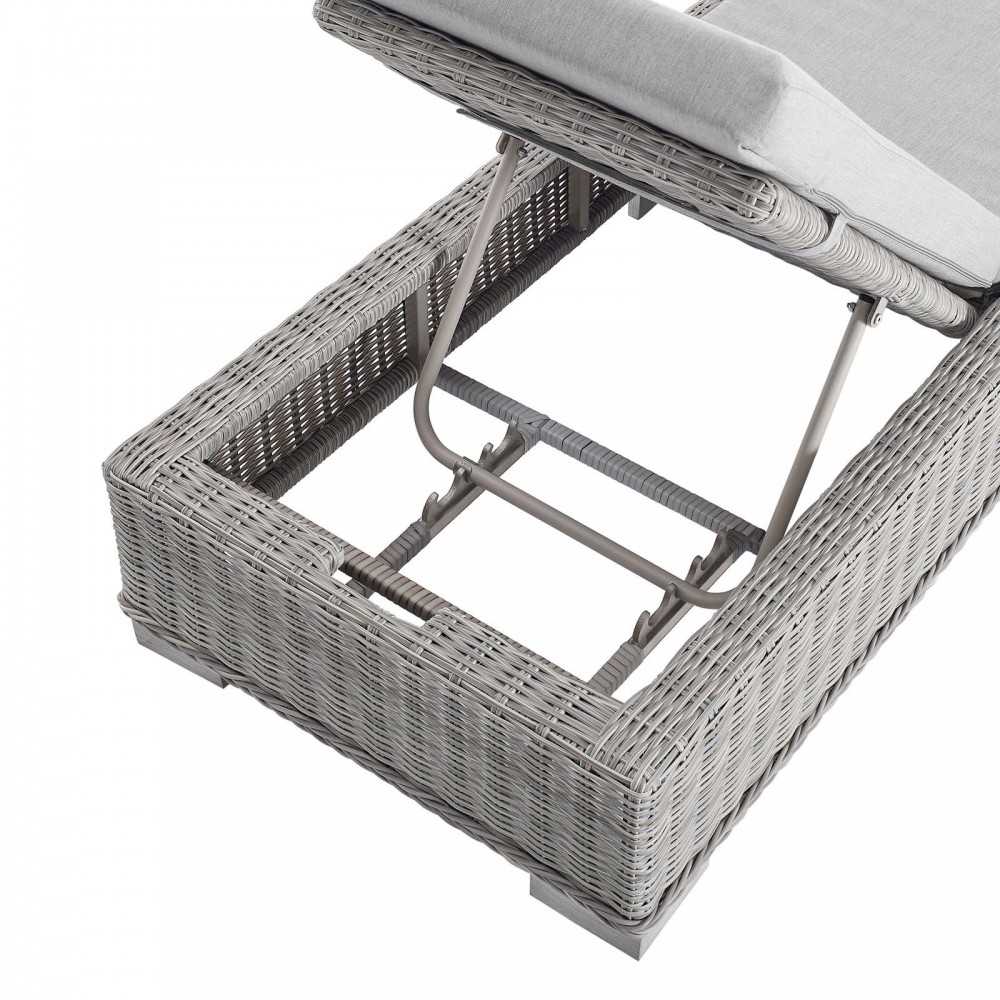 Conway Sunbrella Outdoor Patio Wicker Rattan Chaise Lounge, Light Gray Gray