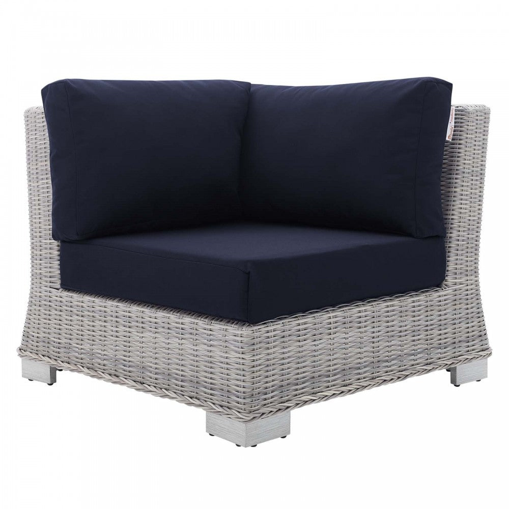 Conway Sunbrella Outdoor Patio Wicker Rattan Corner Chair, Light Gray Navy
