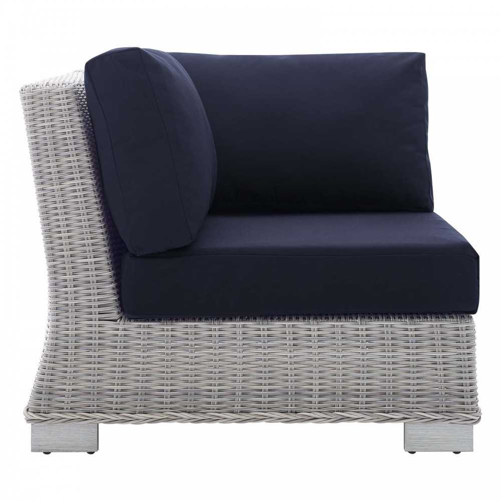 Conway Sunbrella Outdoor Patio Wicker Rattan Corner Chair, Light Gray Navy