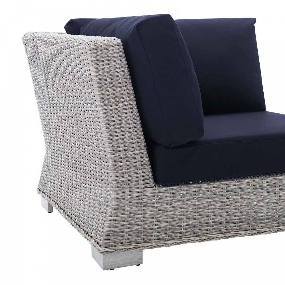 Conway Sunbrella Outdoor Patio Wicker Rattan Corner Chair, Light Gray Navy
