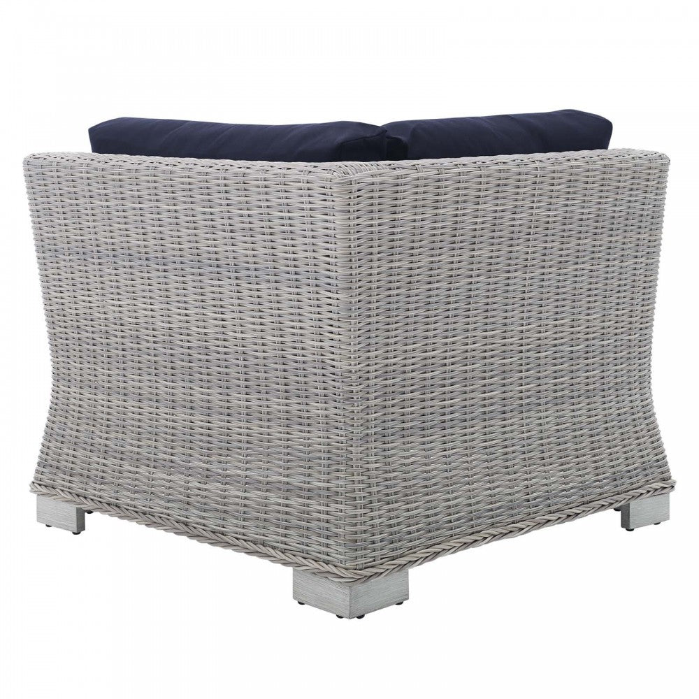 Conway Sunbrella Outdoor Patio Wicker Rattan Corner Chair, Light Gray Navy