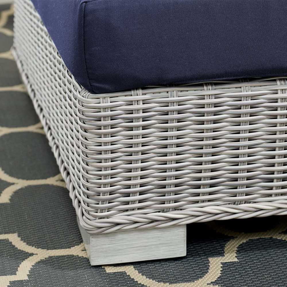 Conway Sunbrella Outdoor Patio Wicker Rattan Corner Chair, Light Gray Navy