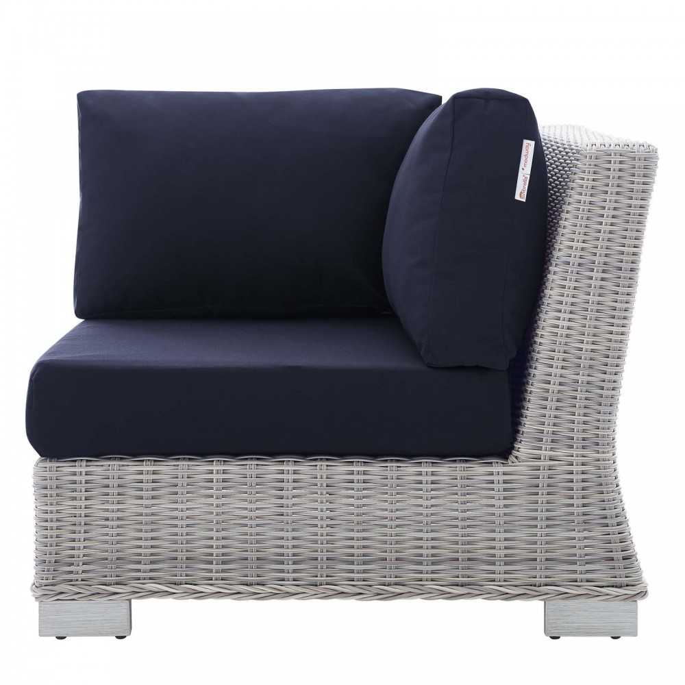 Conway Sunbrella Outdoor Patio Wicker Rattan Corner Chair, Light Gray Navy