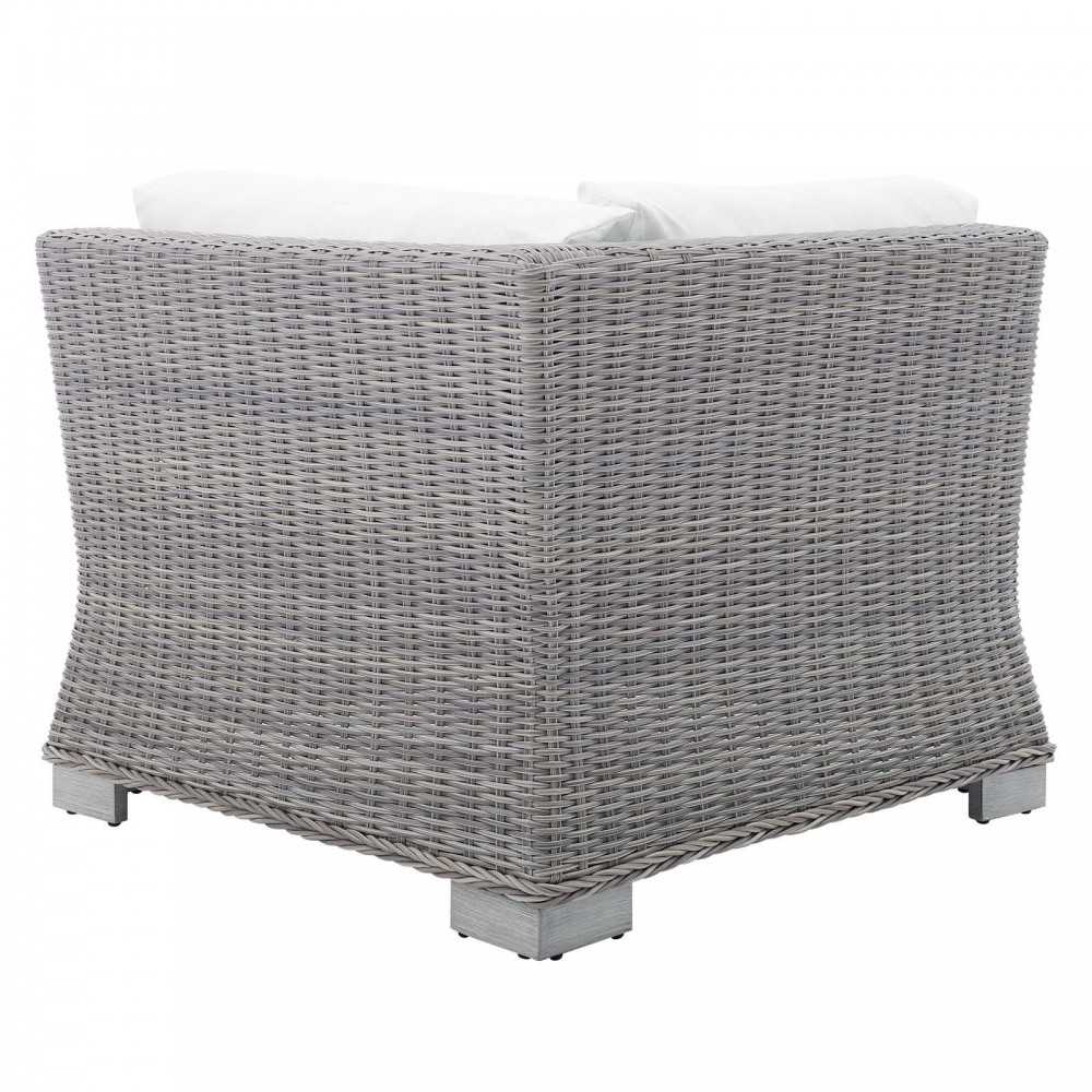 Conway Sunbrella Outdoor Patio Wicker Rattan Corner Chair, Light Gray White