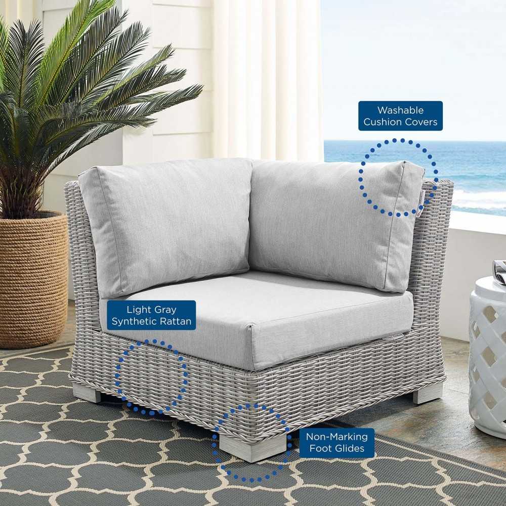 Conway Sunbrella Outdoor Patio Wicker Rattan Corner Chair, Light Gray Gray