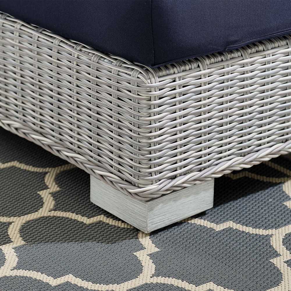 Conway Sunbrella Outdoor Patio Wicker Rattan Left-Arm Chair, Light Gray Navy