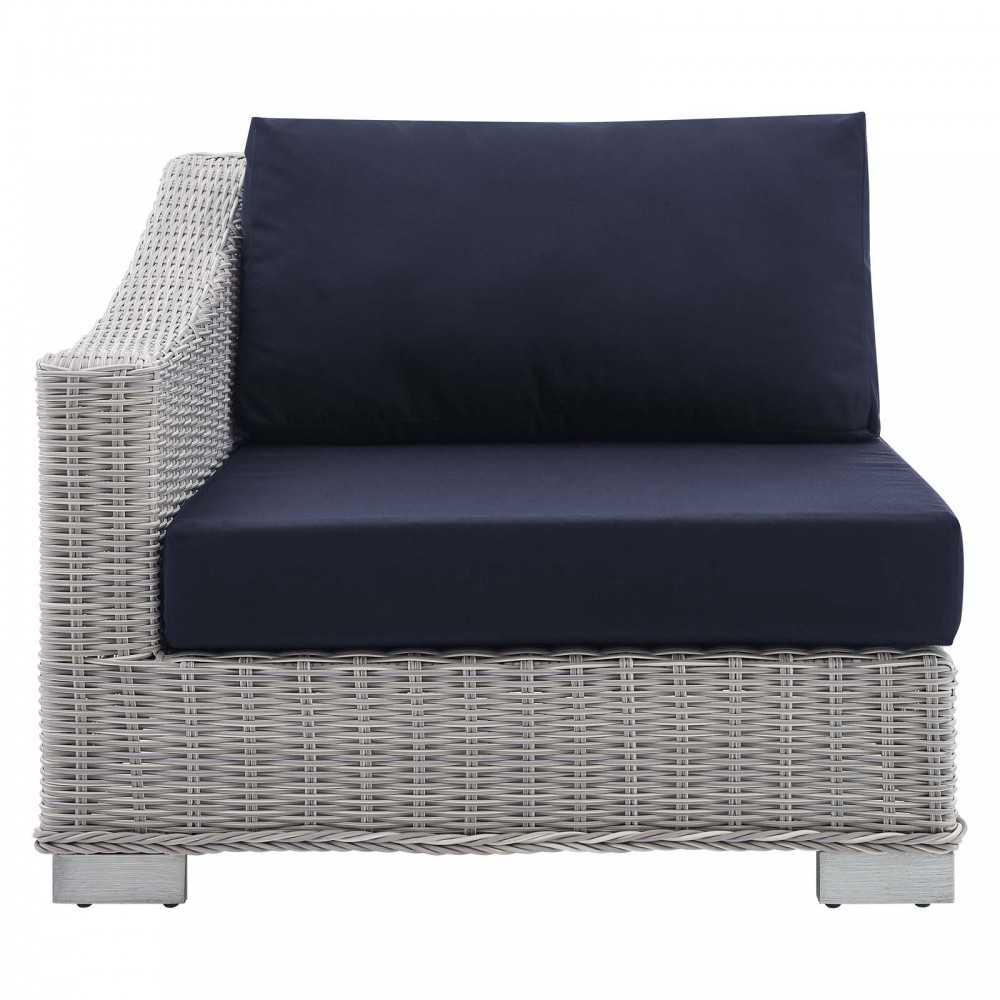 Conway Sunbrella Outdoor Patio Wicker Rattan Left-Arm Chair, Light Gray Navy