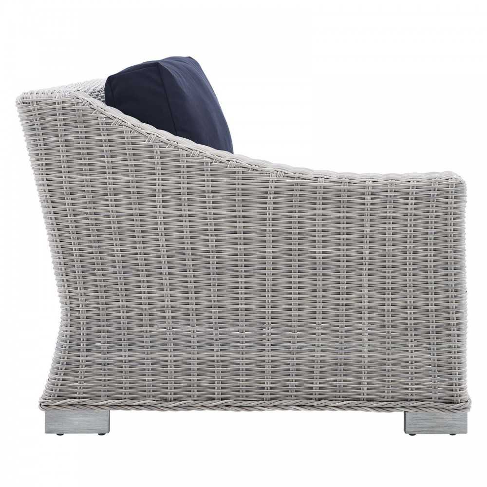 Conway Sunbrella Outdoor Patio Wicker Rattan Left-Arm Chair, Light Gray Navy