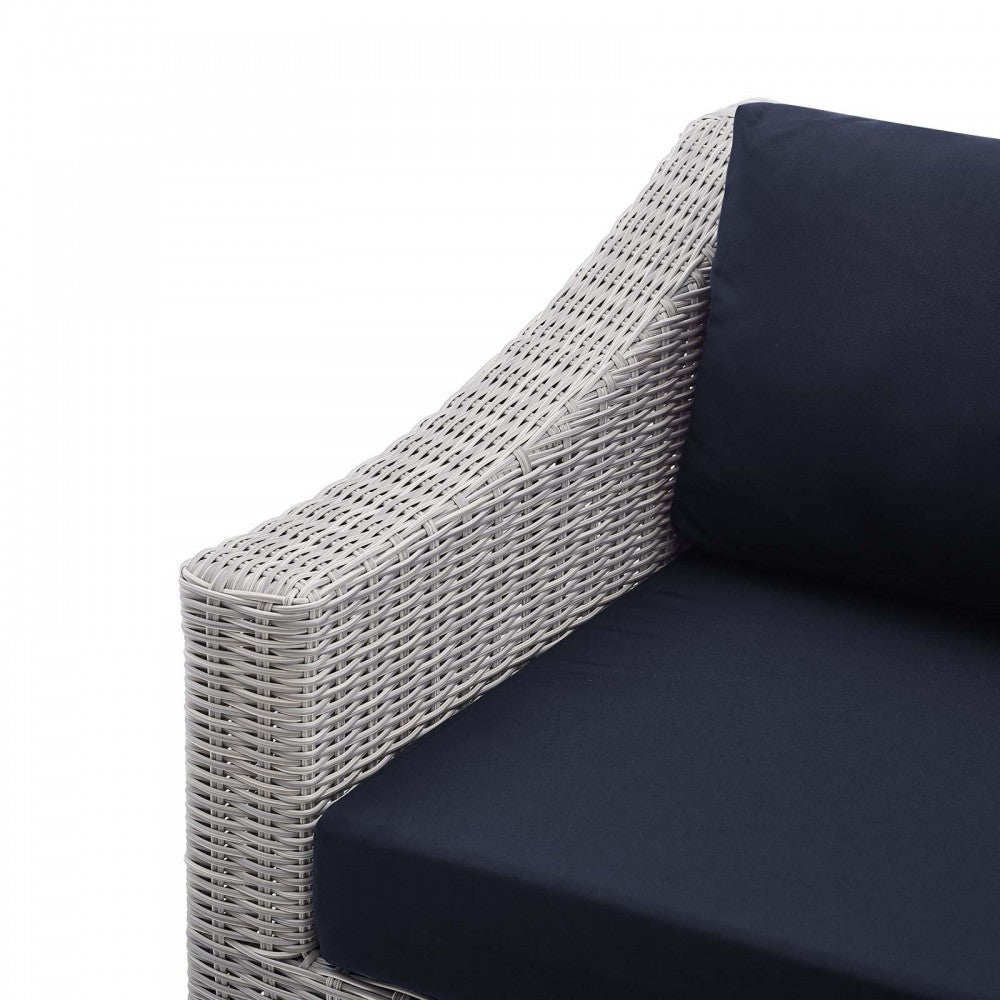 Conway Sunbrella Outdoor Patio Wicker Rattan Left-Arm Chair, Light Gray Navy