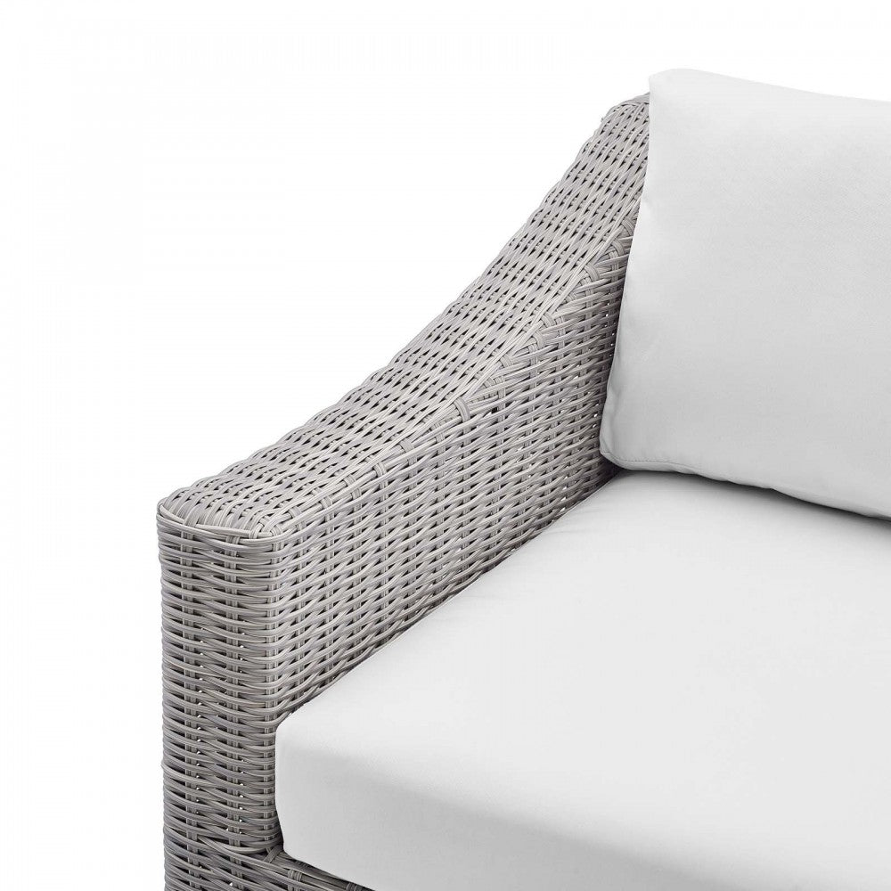 Conway Sunbrella Outdoor Patio Wicker Rattan Left-Arm Chair, Light Gray White
