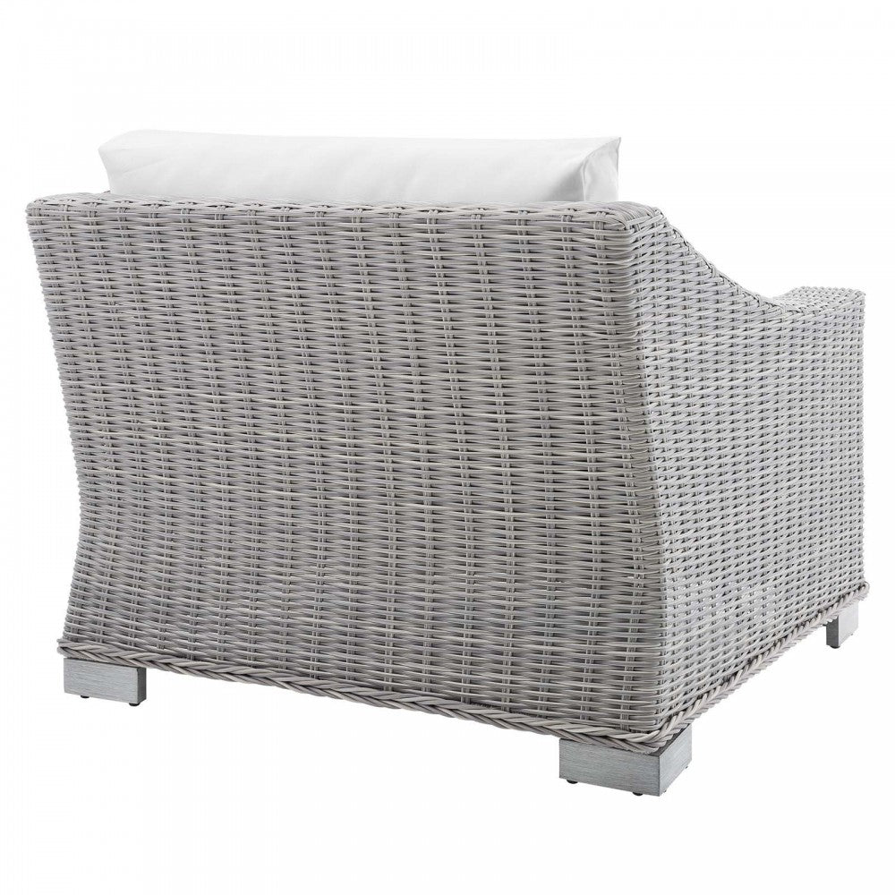 Conway Sunbrella Outdoor Patio Wicker Rattan Left-Arm Chair, Light Gray White