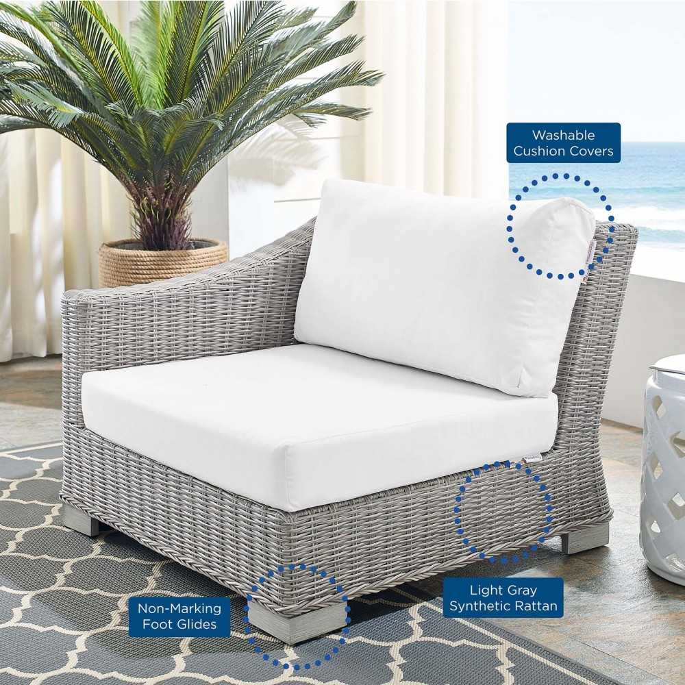 Conway Sunbrella Outdoor Patio Wicker Rattan Left-Arm Chair, Light Gray White