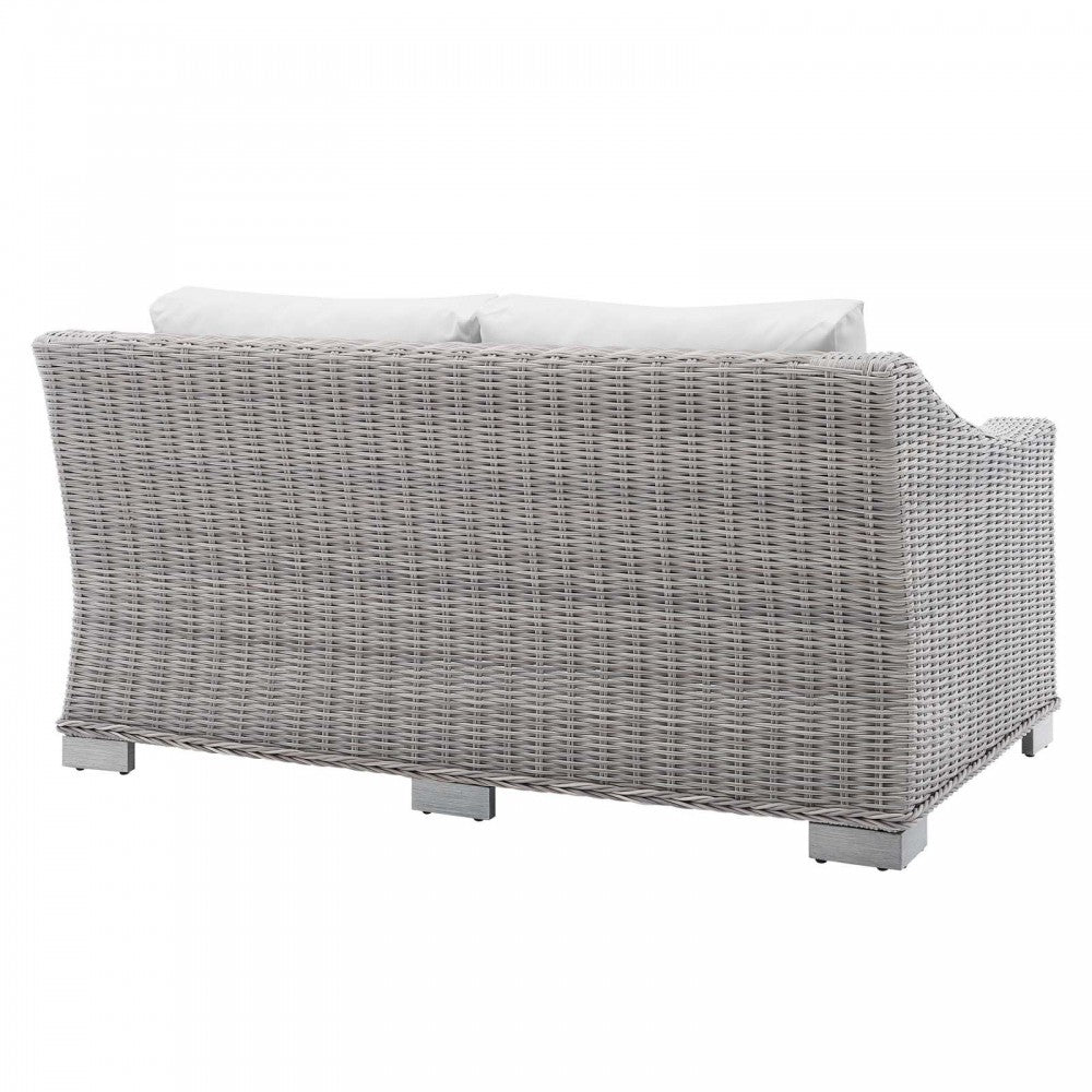 Conway Sunbrella Outdoor Patio Wicker Rattan Loveseat, Light Gray White