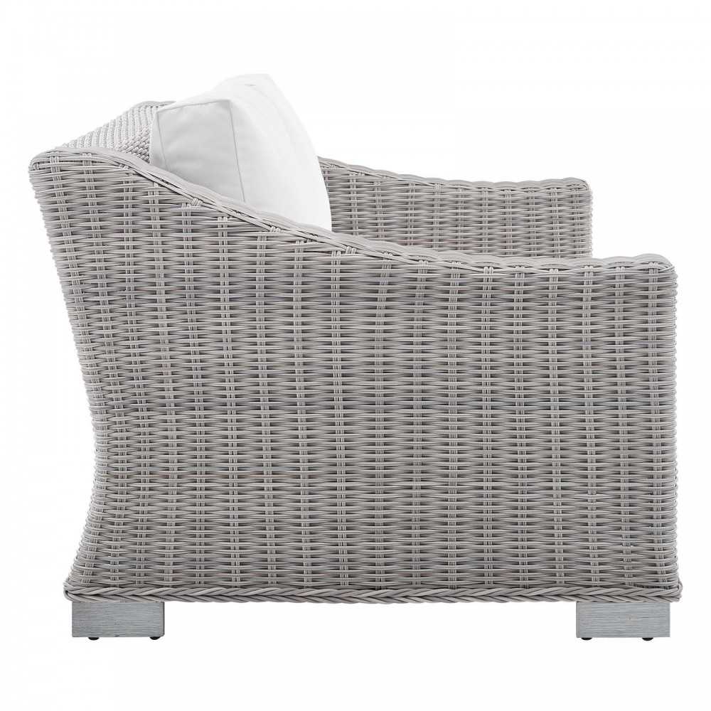 Conway Sunbrella Outdoor Patio Wicker Rattan Loveseat, Light Gray White