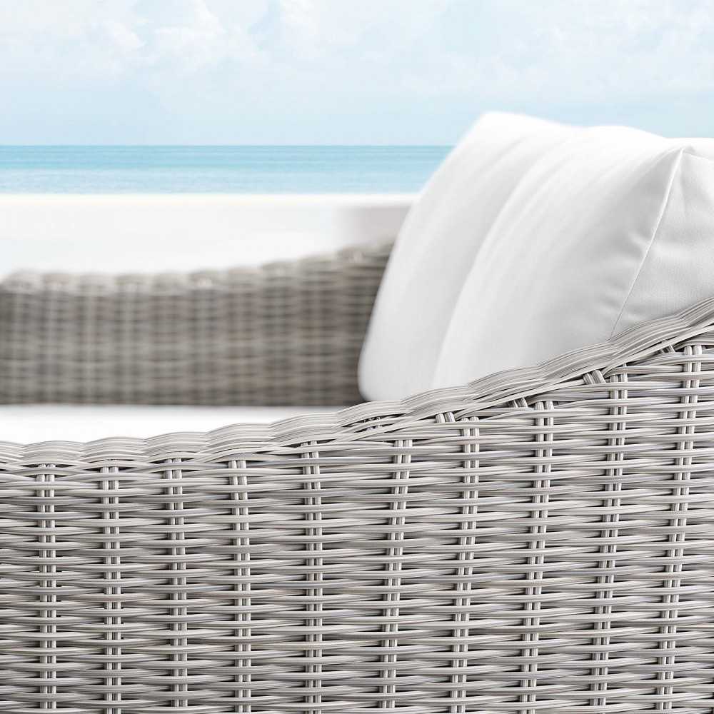 Conway Sunbrella Outdoor Patio Wicker Rattan Loveseat, Light Gray White