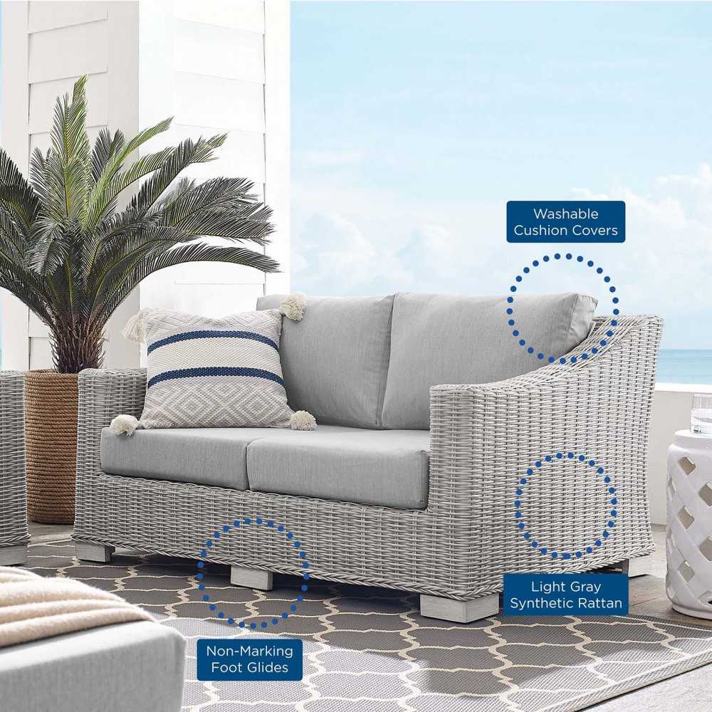 Conway Sunbrella Outdoor Patio Wicker Rattan Loveseat, Light Gray Gray