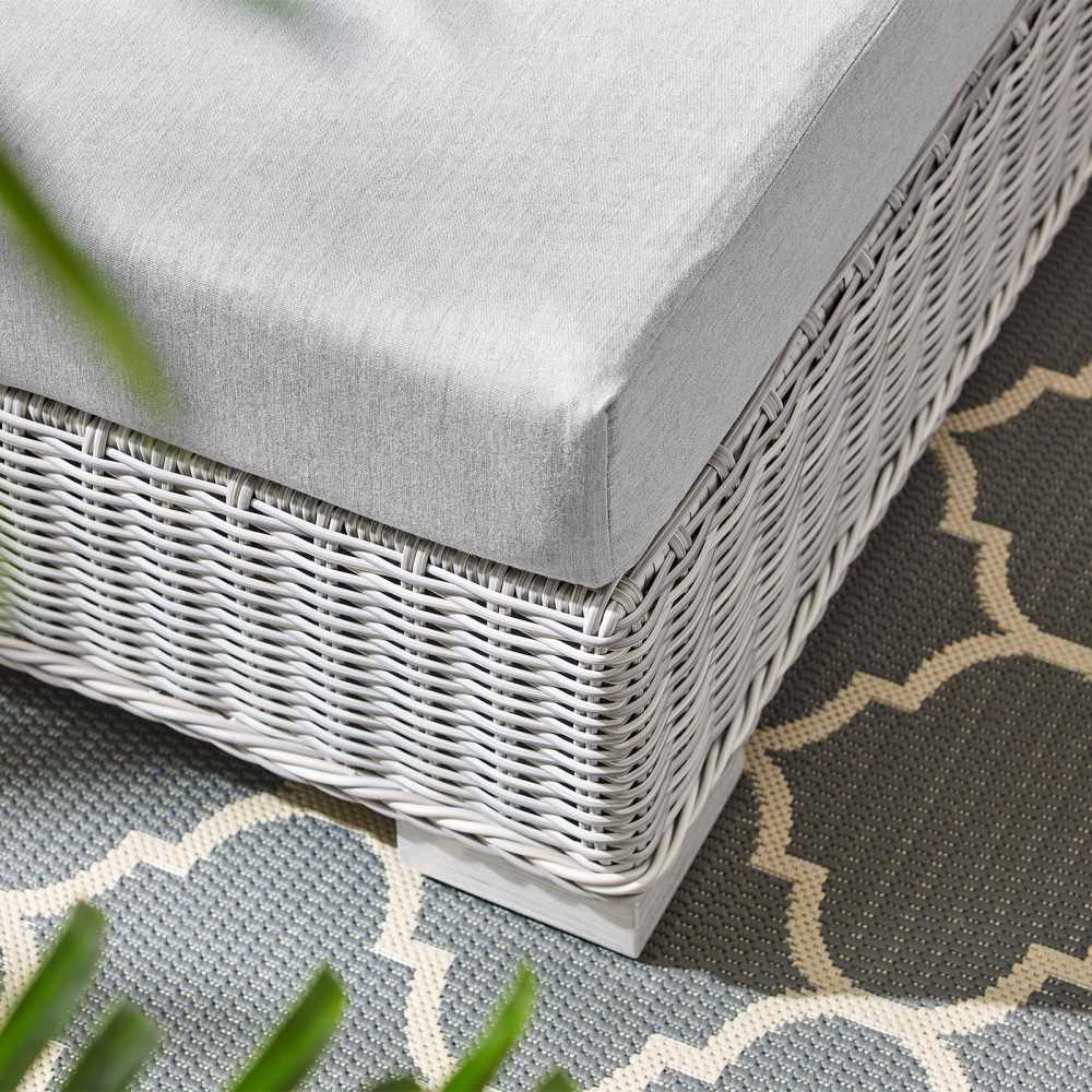 Conway Sunbrella Outdoor Patio Wicker Rattan Ottoman, Light Gray Gray