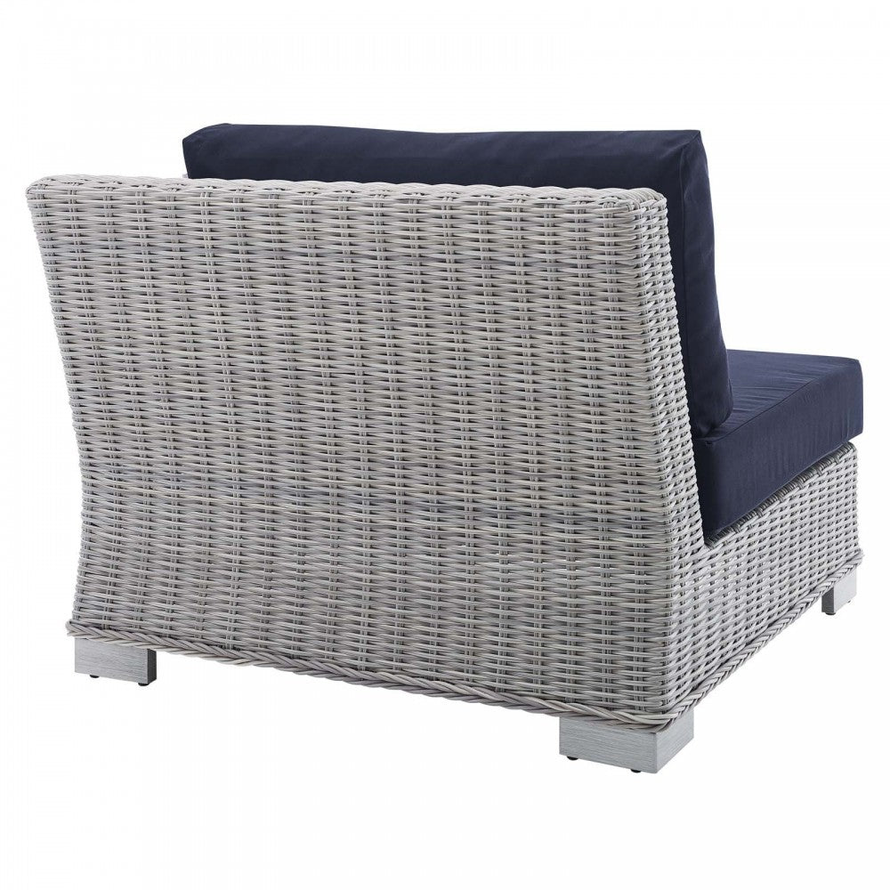 Conway Sunbrella Outdoor Patio Wicker Rattan Right-Arm Chair, Light Gray Navy