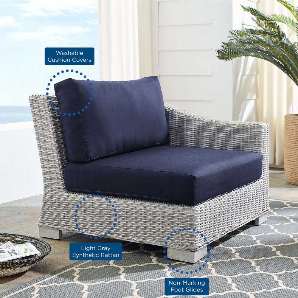 Conway Sunbrella Outdoor Patio Wicker Rattan Right-Arm Chair, Light Gray Navy