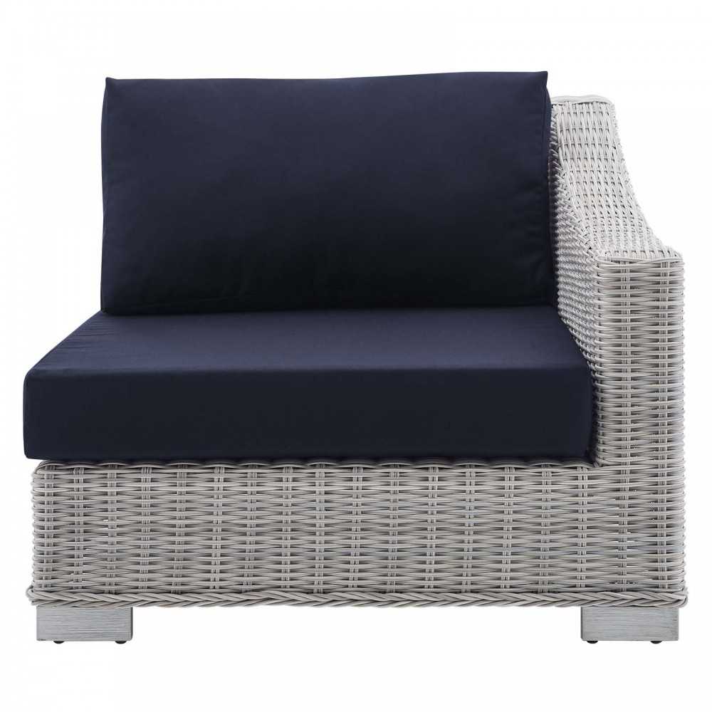Conway Sunbrella Outdoor Patio Wicker Rattan Right-Arm Chair, Light Gray Navy