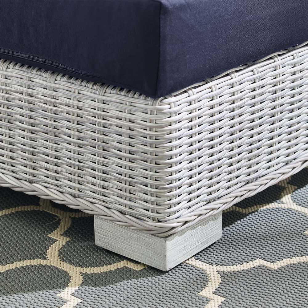Conway Sunbrella Outdoor Patio Wicker Rattan Right-Arm Chair, Light Gray Navy