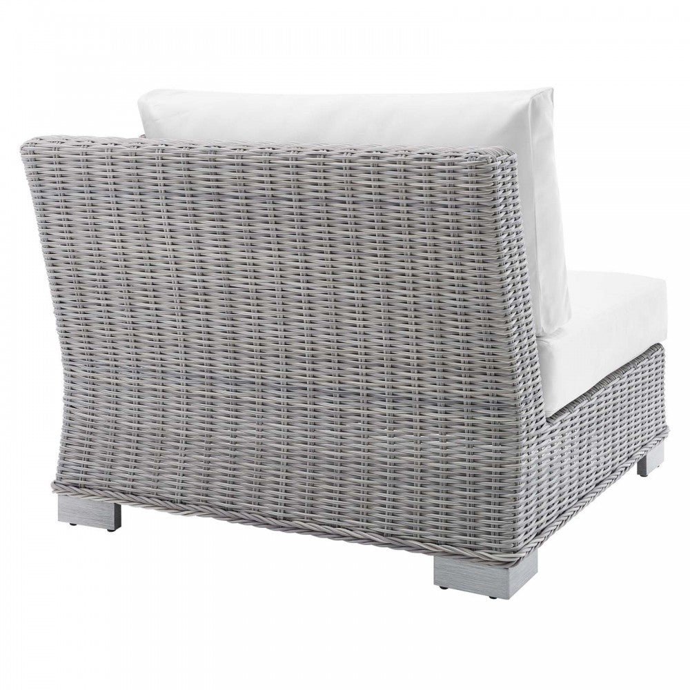 Conway Sunbrella Outdoor Patio Wicker Rattan Right-Arm Chair, Light Gray White
