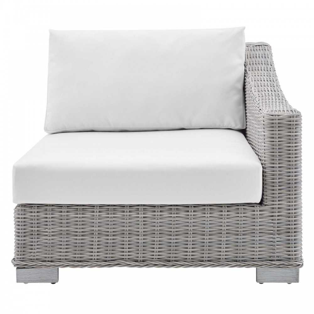 Conway Sunbrella Outdoor Patio Wicker Rattan Right-Arm Chair, Light Gray White