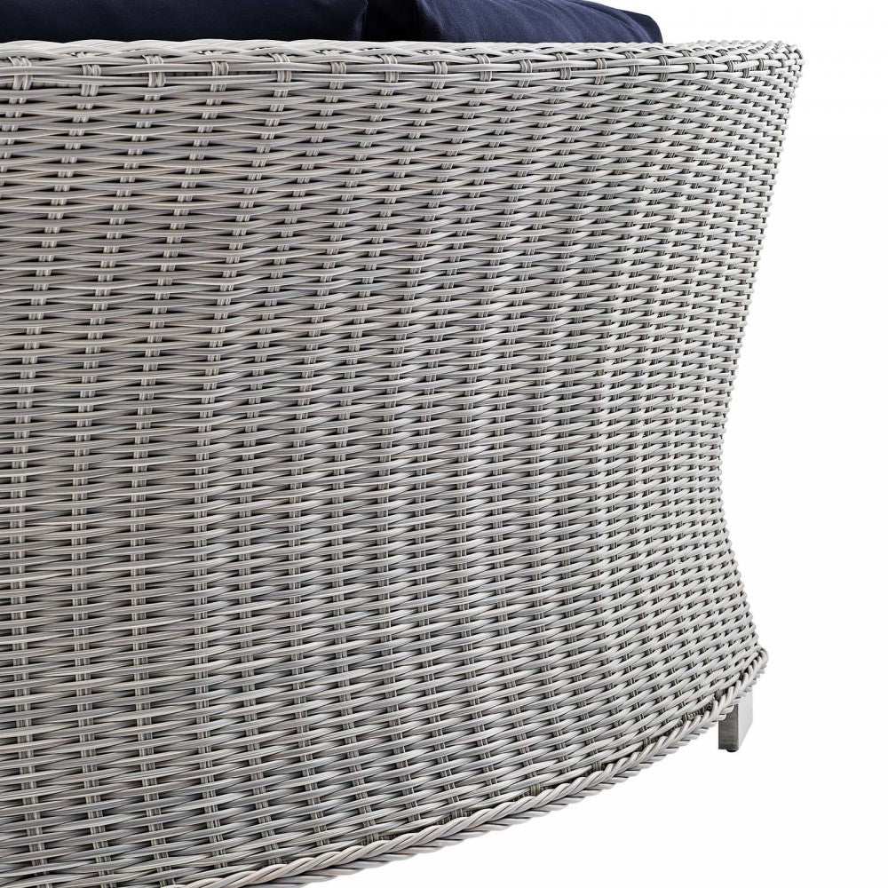 Conway Sunbrella Outdoor Patio Wicker Rattan Round Corner Chair, Light Gray Navy