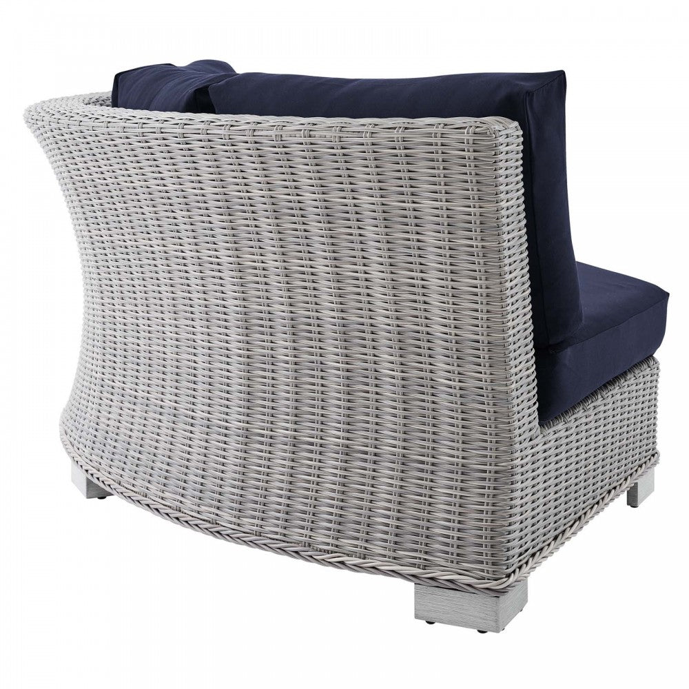 Conway Sunbrella Outdoor Patio Wicker Rattan Round Corner Chair, Light Gray Navy