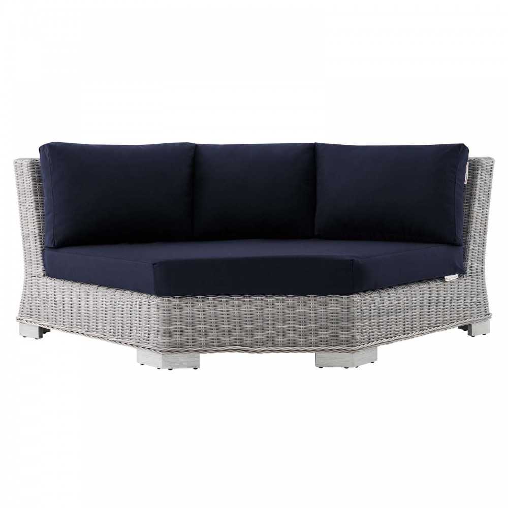 Conway Sunbrella Outdoor Patio Wicker Rattan Round Corner Chair, Light Gray Navy