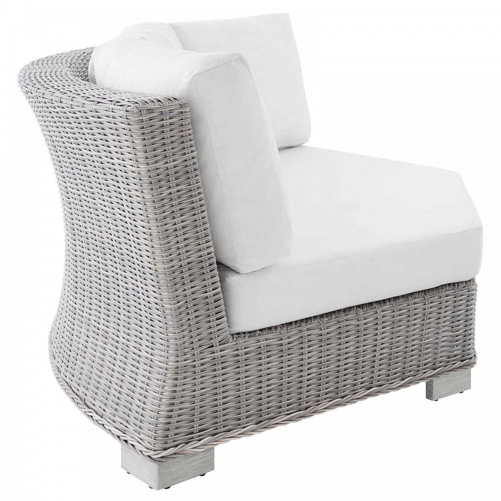 Conway Sunbrella Outdoor Patio Wicker Rattan Round Corner Chair, Light Gray White