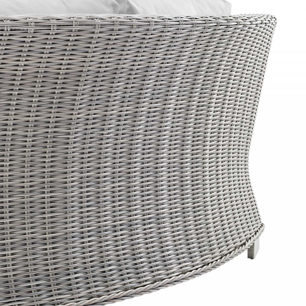 Conway Sunbrella Outdoor Patio Wicker Rattan Round Corner Chair, Light Gray White